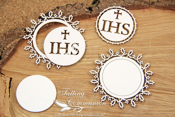 SCRAPINIEC Dekorpappe Die Cut Chipboard Dekoration Tatting Communion - doppellagig Host groß 01