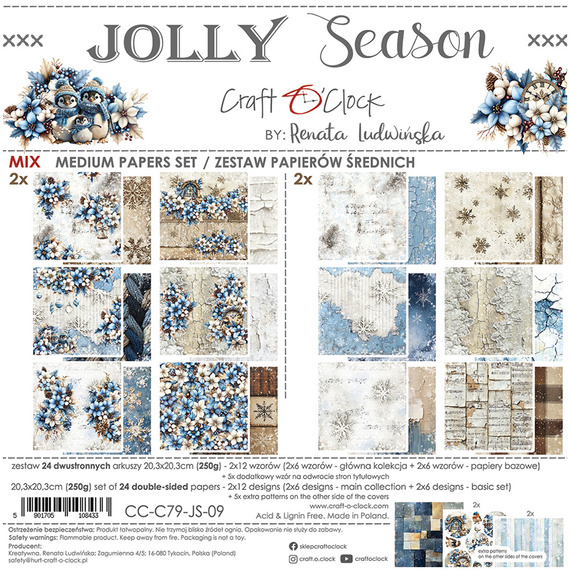 Scrapbooking Papier Set 20x20 - Craft o'clock - Jolly Season mix