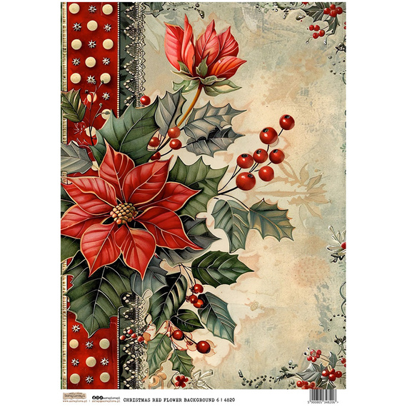 Reispapier A4 - ScrapLove - Christmas Red Flower Background 6 - Weihnachten rote Blume Hintergrund