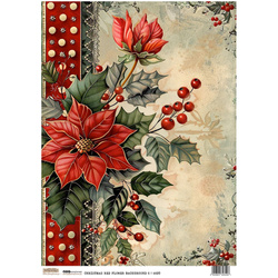 Reispapier A4 - ScrapLove - Christmas Red Flower Background 6 - Weihnachten rote Blume Hintergrund