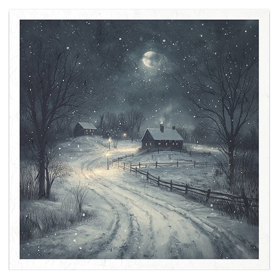 Reispapier-Set - Nachtlandschaft, Winter, Eule, Haus, Sterne - RSM179 - Itd Collection