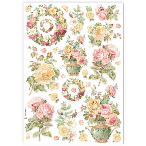 Reispapier Decoupage Bastelpapier A4 - Stamperia - Girlanden und Rosen