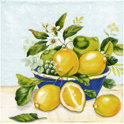 SERVIETTEN 1 Stück Motivservietten Decoupage Napkin 33x33cm, Lemon in Bowl