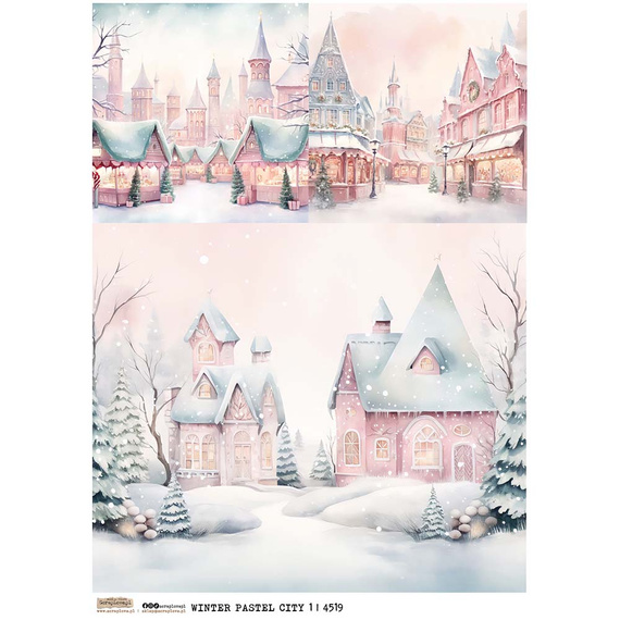 Reispapier Decoupage Bastelpapier A4 - Scraplove - Winter Pastel City 1 - Winterliche Pastellstadt 1