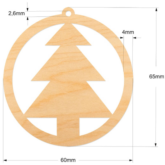 Holzkugel Anhänger Dekoration 6 cm Dekor - mit Weihnachtsbaum