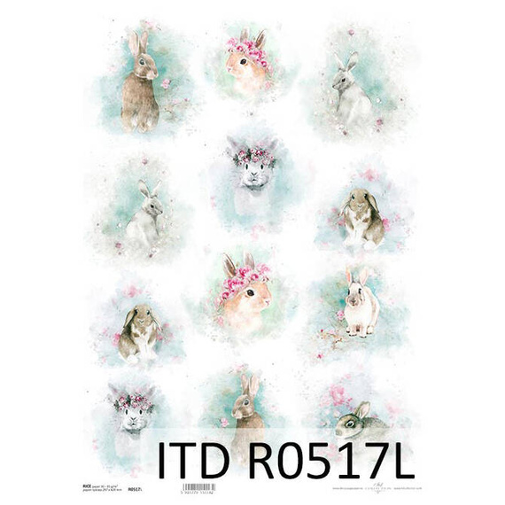 Reispapier für Decoupage A3 ITD-0517L Hasen