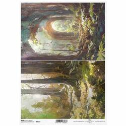 ITD Reispapier Decoupage Bastelpapier Softpapier Serviettentechnik, geheimnisvoller Wald, Bäume R2123