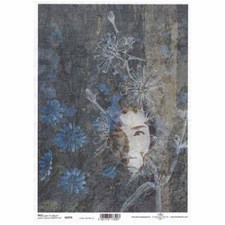 ITD Reispapier Decoupage Bastelpapier Gesicht einer Frau, Blumen R2070