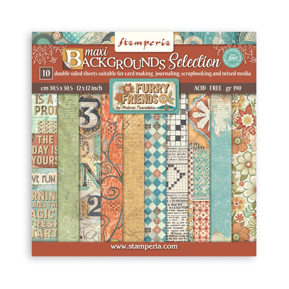 Scrapbooking Papier Set 30x30 - Furry Friends - Hintergründe - Stamperia
