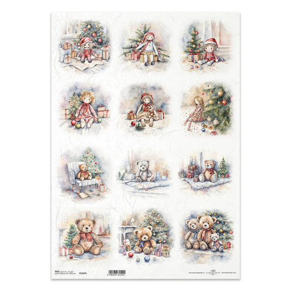 Reispapier Decoupage Bastelpapier für Decoupage A3 ITD-1267L Puppen und Teddys Weihnachtsbaum