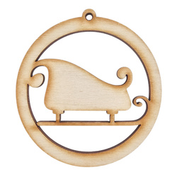 HOLZKUGEL Anhänger aus Holz, Ornament Weihnachtskugel 6 cm - Weihnachtsmannschlitten