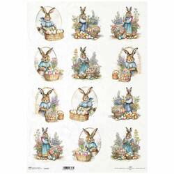 Reispapier für Decoupage A3 ITD-1207L Hasen mit Ostereiern