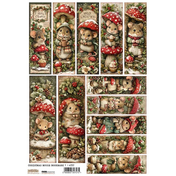 Reispapier A4 - ScrapLove - Christmas Mouse Bookmark 1 - Weihnachtsmaus Lesezeichen