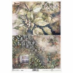 ITD Reispapier Decoupage Bastelpapier Serviettentechnik-R2300 Pflanzen, Efeu, Fenster, Herbst