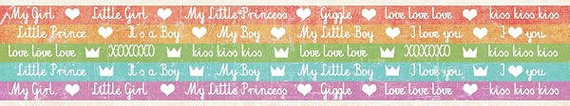 UHK  5x30 cm Scrapbooking Papier Streifen - Pastellfarbene Worte