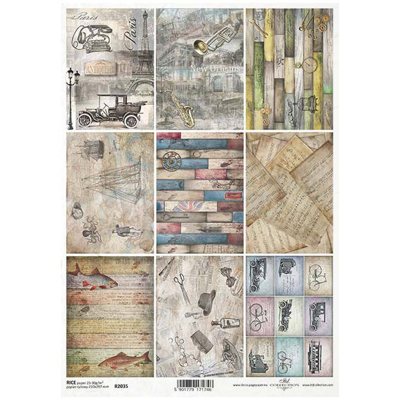 ITD Reispapier Decoupage Bastelpapier Men's World R2035 - Hintergründe, Tapetenmuster, Schrauben