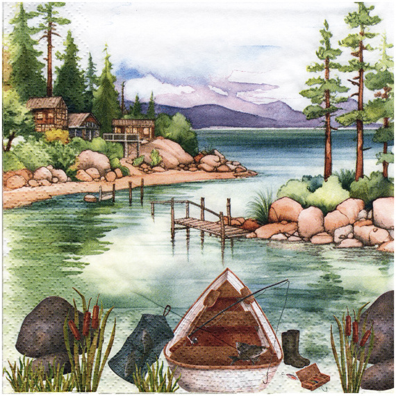 SERVIETTEN 1 Stück Motivservietten Decoupage Napkin 33x33cm, Lakeside Fishing
