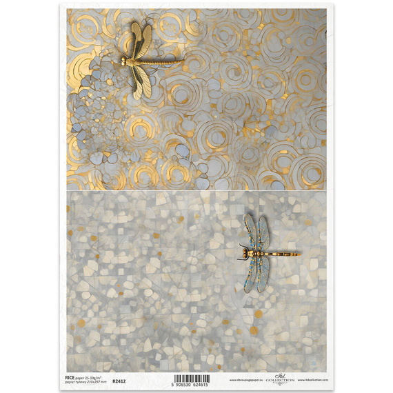 ITD Reispapier Decoupage Bastelpapier Serviettentechnik-R2412 Libellenmosaik - Inspiriert von Klimt