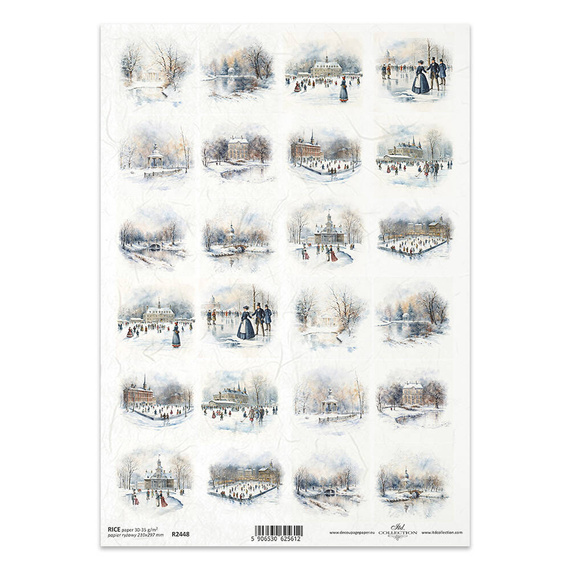 ITD Reispapier Decoupage Bastelpapier Serviettentechnik-R2448 Winteransichten, Park, Eislaufbahn