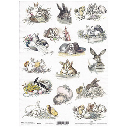 ITD Reispapier Decoupage Bastelpapier Softpapier Serviettentechnik, Hühner, Osterhasen R2168