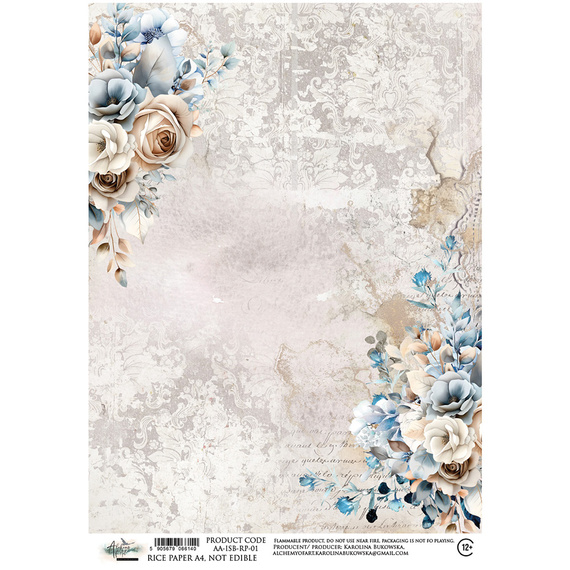 Reispapier für Decoupage A4 - Art of Alchemy - In shades of blue - Hochzeitsblumen
