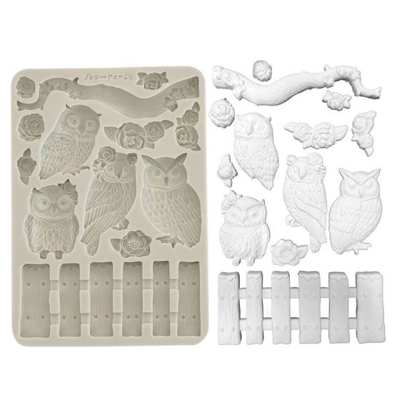 Silikonform Mold Gießen Mould - The Owl's House - Eulen und Zweige - Stamperia
