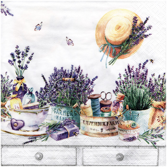 SERVIETTEN 1 Stück Motivservietten Decoupage Napkin 33x33cm, Lavender Farm in Provence