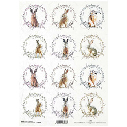 ITD Reispapier Decoupage Bastelpapier, R2016 Hasen, Kränze