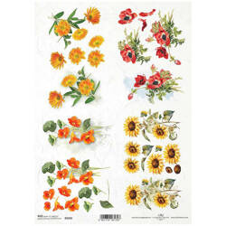 ITD Reispapier Decoupage Bastelpapier Serviettentechnik-R2250 Ringelblume, Sonnenblume, Mohnblumen, Kapuzinerkresse