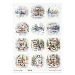 Reispapier Decoupage Bastelpapier für Decoupage A3 ITD-1266L Schaukelpferd-Karussell am Kamin