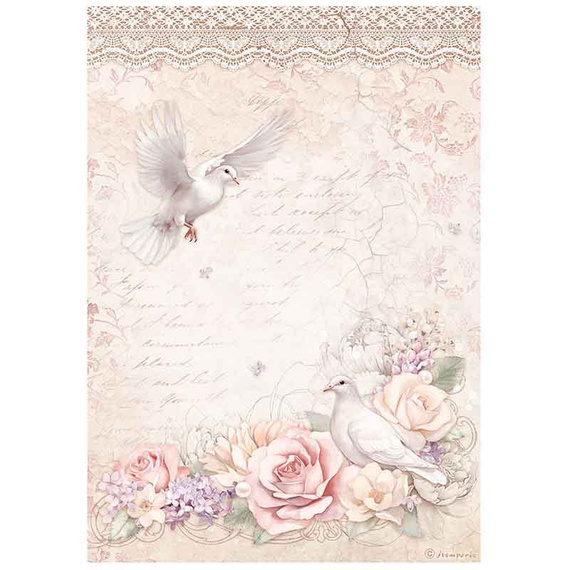 STAMPERIA A4 Reispapier Decoupage Bastelpapier, Romance Forever Taube