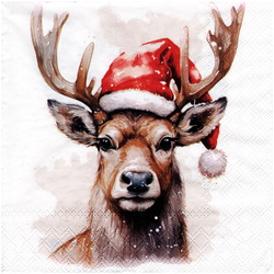 Serviettentechnik Motivserviette - 1 Stück - Decoupage Serviette 33x33 cm - Deer with Santa