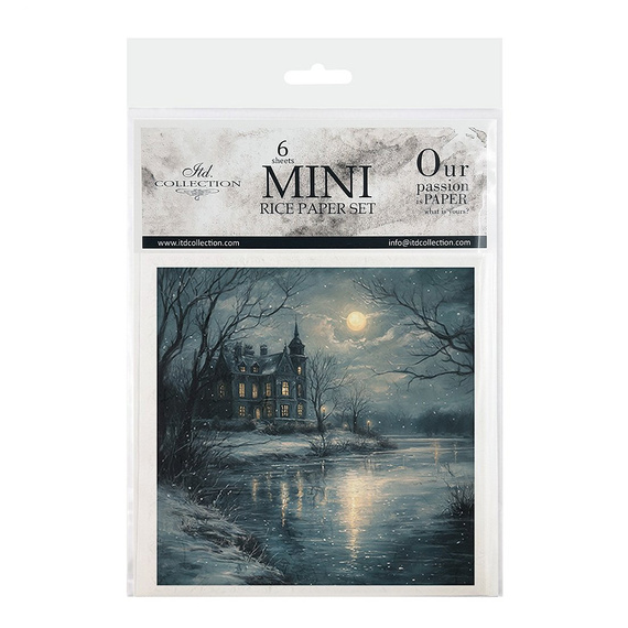 Reispapier-Set - Nachtlandschaft, Winter, Eule, Haus, Sterne - RSM179 - Itd Collection