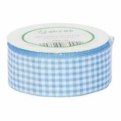 STOFFBAND Dekoband Stoffbänder Geschenkband weiß und blau kariert 25mm/10m