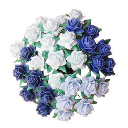 ROSEN Mulberrypapier 12 mm – MINI STAR ROSES blau mix – Dekoblümen für Basteln - 50 Stück