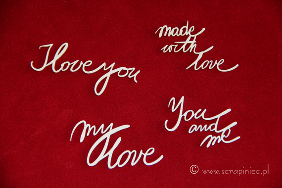 SCRAPINIEC Dekorpappe Die Cut Chipboard Dekoration Ornament Inschrift I love you