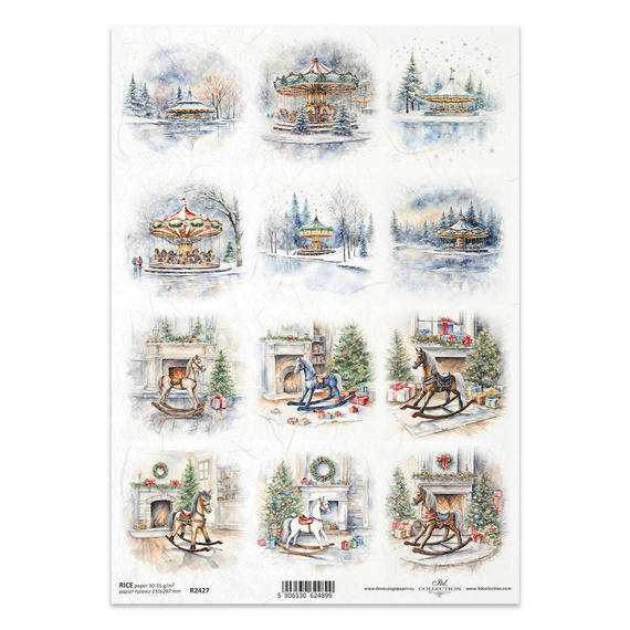 ITD Reispapier Decoupage Bastelpapier Serviettentechnik-R2427 Schaukelpferd Karussell Kamin