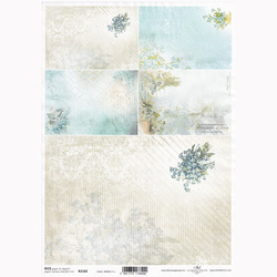 ITD Reispapier Decoupage Bastelpapier Softpapier Serviettentechnik, Blumen, Vergissmeinnicht, Damast R2182