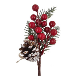 Weihnachtszweig mit Tannenzapfen und Beeren - 1 Stk