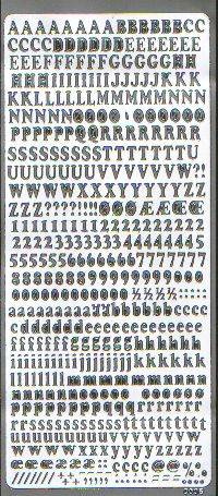 Dekorativer Aufkleber - kleine Buchstaben und Zahlen in Silber