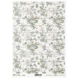 ITD Reispapier Decoupage Bastelpapier, R1999 Tapetenmotiv, Blumen in Grüntönen in den Brettern