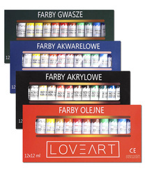 LOVEART Acrylfarben 12x12ML Acrylset Farben Farbenset Künstlerfarbe Malfarben