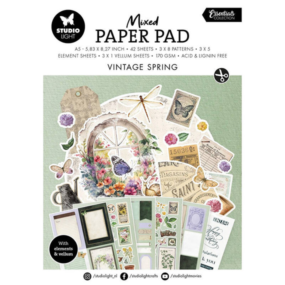 STUDIO LIGHT 20Blatt A5 Elemente Scrapbooking Papier Vintage spring