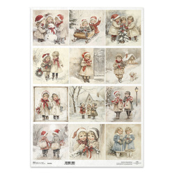 Reispapier für Decoupage A3 - Winter, Vintage Kinder - R1522L - Itd Collection