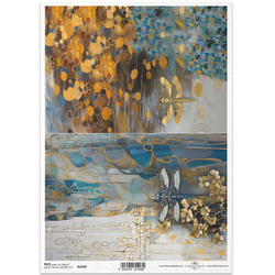 ITD Reispapier Decoupage Bastelpapier Serviettentechnik-R2409 Dekorative Muster, Libellen - Inspiriert von Klimt