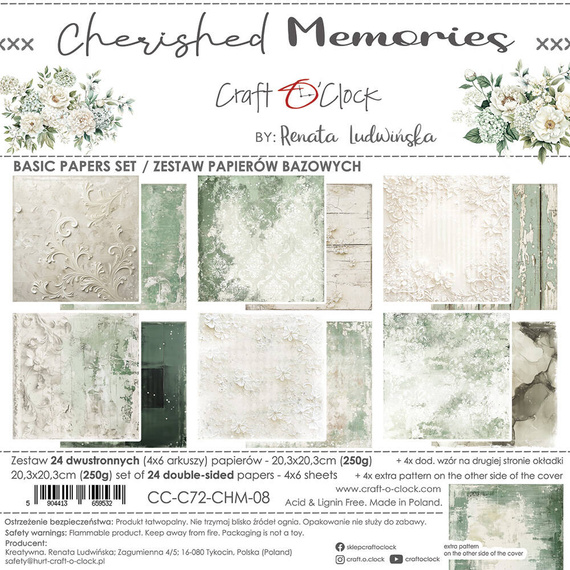 CRAFT OCLOCK 24 Blatt 20x20cm doppelseitig Scrapbooking Papier, Cherished Memories BASIC