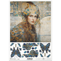 ITD Reispapier Decoupage Bastelpapier Serviettentechnik-R2397 Frau Schmetterling Edelsteine - Inspiriert von Klimt
