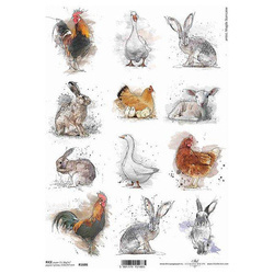 ITD Reispapier Decoupage Bastelpapier Softpapier, R1686 Hahn, Henne, Hase, Hase, Ostern
