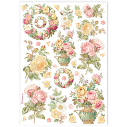 Reispapier Decoupage Bastelpapier A4 - Stamperia - Girlanden und Rosen