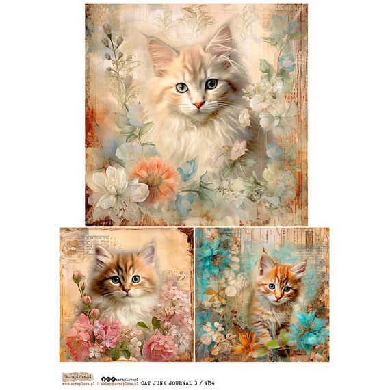 Reispapier Decoupage Bastelpapier A4 - Scraplove - Cat Junk Journal 3